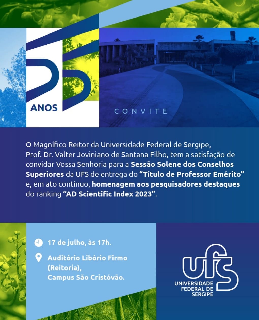 Arte com informações sobre o local e horário do evento. Imagem: Ascom